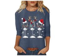Christmas T Shirts for Women UK Xmas Tops Crewneck 3/4 Sleeve Tshirt Graphic Tees Shirt Christmas Tree Snowflake Printed Blouse Tees Tunic Tops Women Xmas Jumper Shirts (B-Grey, M)