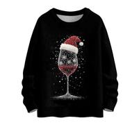 Christmas T Shirts Women Christmas Jumper Womens Comfortable Eve Clothes Casual Tops at Party Printed Classic Jumpers for Parade Long Sleeve Outfits in Holiday Party Black S
