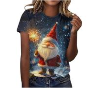 Christmas T-Shirts Women Christmas Tree Graphic Xmas Print T Shirt Holiday Short Sleeve Tops Ladies Lightweight Fall Winter Going Out T Shirts Cute Funny Novelty Merry Xmas Pullover
