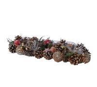 Christmas Table Centerpiece with Pinecones, Bark Stars, Pines, Leaves, Berries, and Stars - 46cm x 16cm x 9cm, with Tealight Holders