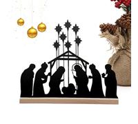 Christmas Table Centerpieces | Nativity Scene Desk Ornament | Metal Christmas Decorations Indoor with Wooden Base,for Holiday Shelf Church Party Seasonal Display Farmhouse