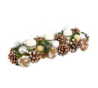 Christmas Table Centrepiece Candle Holder Frosted Pine Cone Glass Tea Light Holder with Silver Bauble Decorations & Artificial Foliage Dining Décor (Triple)