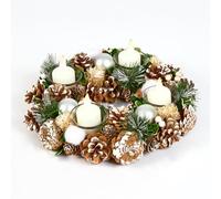 Christmas Table Centrepiece Candle Holder with Silver Baubles (Wreath)