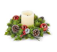 Christmas Table Centrepiece Decoration 30cm Candle Wreath - Red Bauble
