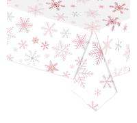 Christmas Table Cloth, 220×130cm Snowflake Tablecloth Christmas Snowflake Table Cover Winter Frozen Plastic Tablecloth Wonderland Table Cloth for Holiday Kids Girls Birthday Baby Shower Party Supplies