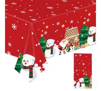 Christmas Table Cloth,Disposable Tablecloth Xmas Tablecloths Paper Cloths Plastic Large 137 * 274cm Rectangular Wipeable Clean Dinner Decoration,for Winter Holiday Party Supplies Table Decorations
