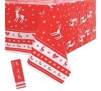 Christmas Table Cloth Party Disposable Tablecloths,Red and Christmas Elk Table Covers,108*180CM Rectangle Large Plastic Tablecloth Party for Picnic,Baby Shower,Xmas Party,Christmas Table Decorations