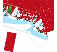 Christmas Table Cloth Party Disposable Tablecloths,Red and Christmas Tree Santa Claus Table Cover,137x274cm Rectangle Large Plastic Tablecloth Party for Picnic,Baby Shower,Xmas Party Table Decorations