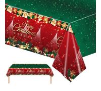 Christmas Table Cloth Party Disposable Tablecloths,Xmas Tablecloth Red Green Table Covers,137*274CM Rectangle Large Plastic Tablecloth for Picnic,Baby Shower,Xmas Party,Christmas Table Decorations