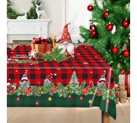 Christmas Table Cloth Rectangular Polyester - 140×200CM Merry Xmas Oblong Party Dining Tablecloth Red and Green Tartan Plaid Holly Tree Gnome Truck Snowflake Washable Fabric Decor(1 Pcs)
