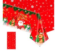 Christmas Table Cloth,Red Santa Tablecloths Rectangular Large,Xmas Decorations,Merry Christmas,Disposable Tables Protectors Cover Cloths Decor,PVC Plastic Foldable,Waterproof Wipe Clean(137x274cm)