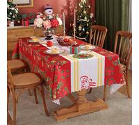Christmas Table Cloth - Wipe Clean Tablecloth, Grease and Water Resistant Table cloths rectangle, Extra large Xmas tablecloth (Red, 150 * 180)
