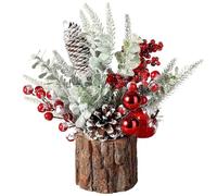 Christmas Table Decor 11 Inch Artificial Mini Tabletop Christmas Tree with Red Berry Pine Cone and Greenery DIY Holiday Centerpieces for Home Fireplace Mantel Xmas Decor