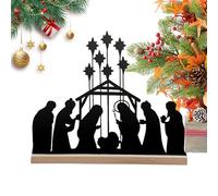 Christmas Table Decor - Nativity Scene Desk Ornament,Metal Christmas Decorations Indoor with Wooden Base,for Holiday Shelf Church Party Seasonal Display Farmhouse
