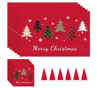 Christmas Table Decoration - 18Pcs Christmas Placemats Coasters Cutlery set, Christmas Placemats Sets, Christmas Table Mats, Home Table Mats, Washable Heat Proof Table Mats