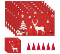 Christmas Table Decoration - 18Pcs Placemats, Coasters, Cutlery Set - Washable Heat Proof Table Mats for Home