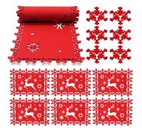 Christmas Table Decoration - 1PC Table Runner + 6PCS Table Placemats & Coasters Set for Holiday Home Party