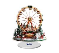 Christmas Table Decoration, 2D Ferris Wheel Ornament with Rotating Base, 1 Piece Christmas Tree Tray Vintage S-pinning Display Festive Table Sculpture for Fireplace Bedroom Wedding E