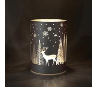 SHATCHI 14cm Christmas Decorated Vase Table Lamp Etched Glass Tube Xmas Silver Cylinder LED Fairy Lights Battery Operated Table Decoration