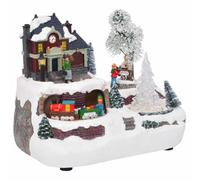 Christmas Table Decoration Multicoloured Resin 23.5 x 16 x 18.5 cm with Decorative Lights, Winter Scene for Living Room, Advent, Holiday, Miniature Village and Collectors