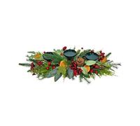 Christmas Table Decoration Pillar Candle Holder Centrepiece 26Inch Tealight Stand for Xmas Dinner Table with Foliage, Berry, Eucalyptus, Orange Slices, Rattan Balls - Festive Home Dining Mantel Decor