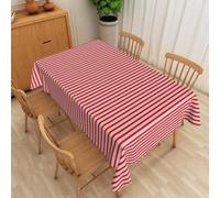 Christmas Table Decoration Red Pink Stripe Tablecloth Polyester Water Resistant Table Protector,Spill Proof Wrinkle Resistant,Wipeable Table Cover For Dinning Table,Wedding,Party140 X 300 Cm