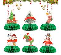 Christmas Table Decoration Set, 6 Pieces 3D Paper Honeycomb Table Decoration with Santa, Nutcracker, Grin-ch, Snowman, Elk & Christmas Stocking, for Table and Christmas Tree Decoration (B)