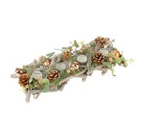 Christmas Table Decoration Tea Light Candle Holder Table Centrepiece (Gold) | Tealight Holder, Wooden Branches, Wooden Roses, Pine Cones, Baubles, Xmas Tableware