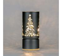SHATCHI 27cm Christmas Decorated Vase Table Lamp Etched Glass Tube Xmas Grey Cylinder LED Fairy Lights Battery Operated Table Decoration