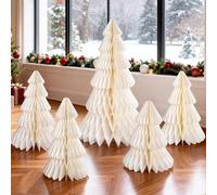 Christmas Table Decorations Indoor, 5 Pcs Extra Large White Honeycomb Paper Christmas Trees, Vintage Table Centerpieces Decorations for Xmas Winter Wonderland New Year Party Weddings Home Decor