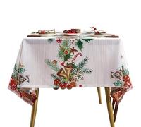Christmas Table Decorations - Round Christmas Tablecloth | Square Tablecloth with Christmas Bow | Square Farmhouse Table Cover | Round Holiday Tablecloth | Washable Table Cover for Picnic
