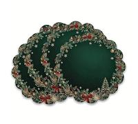 Christmas Table Mats 2/4pcs Round Placemats for Dining Table, Christmas Created-Emerald Green Golden Pattern Mats(4pcs)