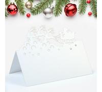 Christmas Table Place Cards - 50 Pcs White Foldable Name Cards for Dinner Party Decoration Supplies, Winter Holiday Wedding