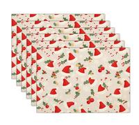 Christmas Table Placemats,Red Green Holly Leaf Christmas Hat Fashionable Scenery Set Of 4 Heat Resistant/Washable/Non Slip Woven Linen Place Mats For Dining/Kitchen,45X30Cm