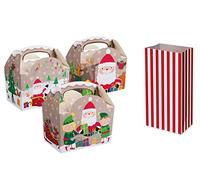 Christmas Table Present Gift Boxes/Party Food Boxes PLUS RED PICK n MIX BAGS (Christmas (3 Designs), 2 Boxes)