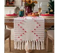 Christmas Table Runner 13 x 48 Inch Long Natural Cotton Woven Runner with Tassels for Home Dining Christmas Decorations, for Modern Farmhouse Holiday Boho Table Runner, Red and Beige