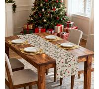 Christmas Table Runner 13x72 Inch Linen Festive Holiday Table Decoration, Rustic Farmhouse Christmas Dining Room Décor with Deer Pattern