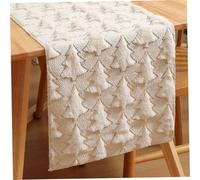 Christmas Table Runner 13x72 Inch Soft Plush Tree Pattern Christmas Placemat Seasonal Winter Kitchen Dining Table Decor for Home Party, Beige, Home Décor