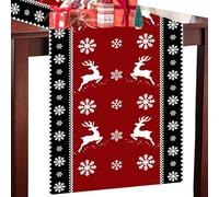 Christmas Table Runner 183 x 33 CM Red Linen Festive Table Runner for Xmas Table Centrepiece Kitchen Dining Table Decoration for Home Indoor/Outdoor Holiday Party Decor (Sacred Reindeer Snowflakes)