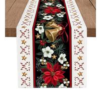 Christmas Table Runner - 3D Realistic Macrame Kitchen Dining Table Decoration, Machine Washable, Red Green, Fall Winter Holiday Home Party Decor, 33x183cm (Jingle Bells)