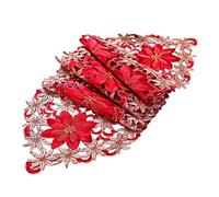 Christmas Table Runner, 69in Embroidered Red Table Linens, Embroidered Table Runner Cutwork Floral Design for Dining Kitchen