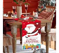 Christmas Table Runner, 72 Inch Long, Santa Claus & Snowman Theme, Perfect for Holiday Parties