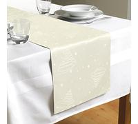 Christmas Table Runner Cream With Xmas Tree Pattern Stars Festive Dinner Party Decoration Jacquard Weave Fabric Centre Tablecloth Polyester Ivory 35x180cm
