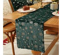 Christmas Table Runner, Gold Jacquard Snowflake Tree Pattern, 33cm Wide Holiday Dining Decor for Xmas Party Home (33x270cm,Silver-Green - Snowflake)