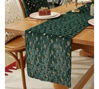 Christmas Table Runner, Gold Jacquard Snowflake Tree Pattern, 33cm Wide Holiday Dining Decor for Xmas Party Home (33x400cm,Green - Snowflake)