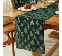 Christmas Table Runner, Gold Jacquard Snowflake Tree Pattern, 33cm Wide Holiday Dining Decor for Xmas Party Home (33x240cm,Green - Tree)