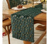 Christmas Table Runner, Gold Jacquard Snowflake Tree Pattern, 33cm Wide Holiday Dining Decor for Xmas Party Home (33x350cm,Green - Antlers)