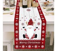 Christmas Table Runner Merry Christmas Happy Gnome on Retro Wooden Red Snowflakes Checkered Farmhouse Table Runner for Christmas Holiday Party Wedding Dining Table Dresser Decoration