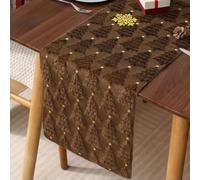 Christmas Table Runner, Plush Christmas Trees Tablecloth with Stars Dining Tabletop Decor for Home Kitchen Party（13*72"）
