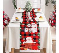 Christmas Table Runner,Santa Claus Christmas Decorations Linen Table Runner, Red Merry Xmas Table Runners Buffalo Check Plaid Party Decor Winter Holiday Kitchen Dining Table Decoration for Indoor Home
